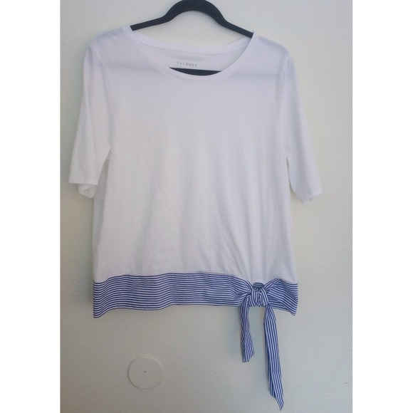 Talbots Tops - Talbots Top 100% Pima Cotton Nautical Coastal Striped Tie Waist Size Large